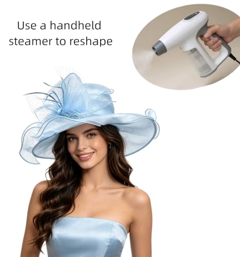 Haojing Women's Organza Church British Fascinator Bridal Tea Party Wedding Hat Summer Ruffles Cap - color: 23-ligth Blue