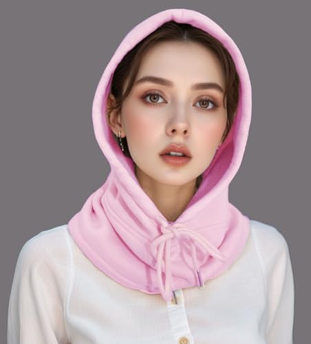 Unisex Sporty Snood Hat with drawstring Hood Scarf Neck Warmer Winter Balaclava Hood - color: Pink