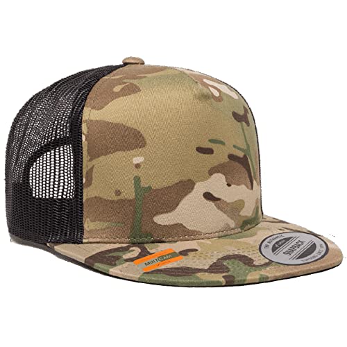 Yupoong 5-Panel YP Classic Trucker Cap | High Profile Flat Visor Snapback - color: Multicam Green