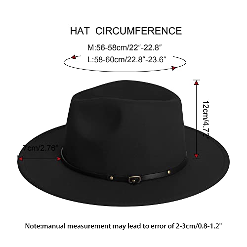 Womens & Mens Fedora Hats, Wide Brim Fedora Hats for Women Men - color: Ba-black-belt, size: Large-X-Large