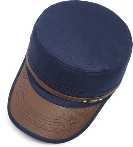 Men Flat Top Hat Cadet Army Cap Twill Cotton Baseball Military Cap - color: Navy