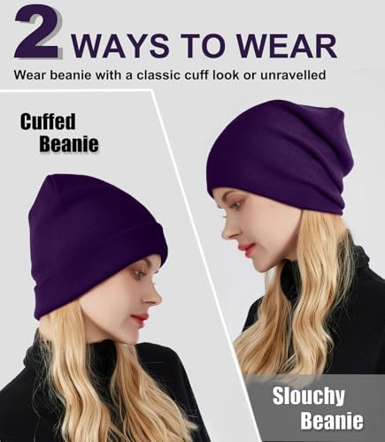 Womens Satin Lined Beanie Wool Silk Lining Slouchy Warm Skull Cap - color: 1pcs Dark Purple