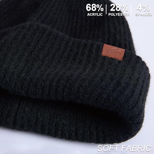 Large Slouchy Winter Hat for Cold Weather, Warm Loose Slouch and Cuffed Beanie Hats for Women Men - color: Black