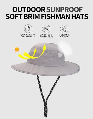 UPF50+ Bucket Hat, Wide Brim Sun Cap - color: Light Grey