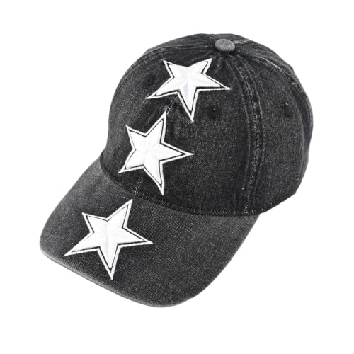 Unisex 3D Star Embroidered Washed Denim Baseball Cap Vintage Men Dad Hat - color: White Star