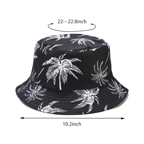 Bucket Hat for Women Men, Cotton Reversible Double Side Wear Sun Hats Beach Fisherman Hat - color: Black Coconut Tree