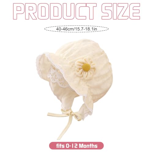 Lovely Baby Girl Bonnet Soft Ruffle Brimmed Newborn Baby Beanie - color: Lace Flower Light Pink & Yellow