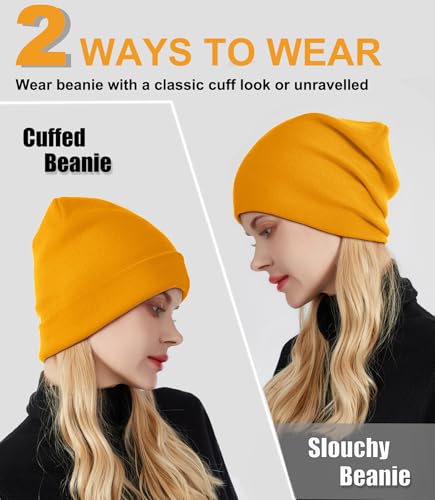 Womens Satin Lined Beanie Wool Silk Lining Slouchy Warm Skull Cap - color: 1pcs Yellow