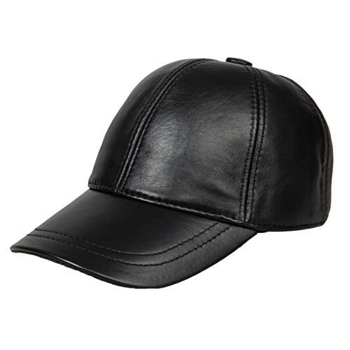 Genuine Leather Unisex Baseball Cap - color: Black