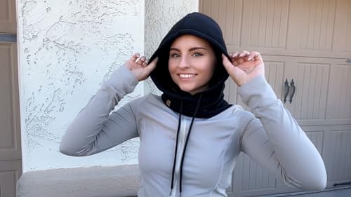 Unisex Sporty Snood Hat with drawstring Hood Scarf Neck Warmer Winter Balaclava Hood - color: Black