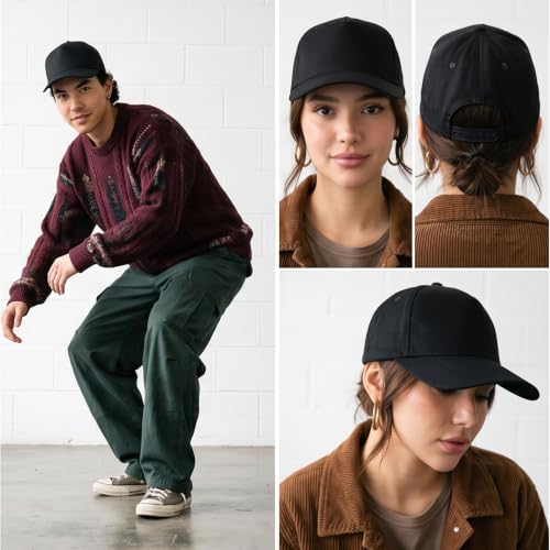 Daxton Men Original Trucker Hat Cotton Twill with Adjustable Snapback 5 Panel A-Frame Cap - color: 2 Pack - All Black, Stone