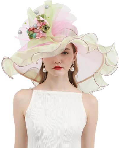 ORIDOOR Women Organza Fascinator Church Derby Hat Floral Tea Party Wedding Hat - color: 04-light Pink …