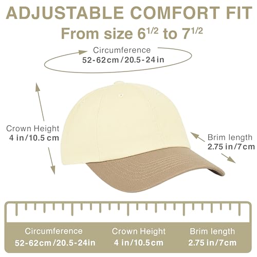 E BY ELIDAN Two Tone Dad Hat, Low Profile Baseball Cap - color: Cream Khaki