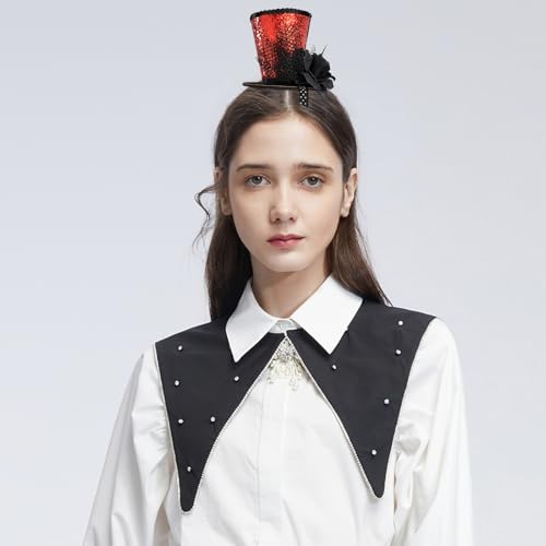 WLBON Halloween Mini Top Hat Headband 1920s Flower Sequins Hair Hoops Bands Fascinator Headpiece Hairband Women Christmas Holiday Festival Parade Cosplay Dress Up Birthday Tea Party Accessories Red - color: Red Tone