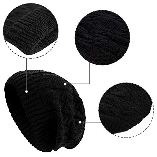 Surblue Unisex Trendy Beanie Warm Oversized Chunky Cable Knit Slouchy Woolen Hat - color: Black