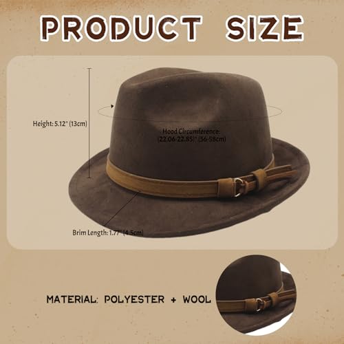 Aroncent Mens Classic Manhattan Fedora Hat: Vintage Short Brim Trilby Jazz Hat with Brown Leather Band - Business Casual Wear - color: Brown