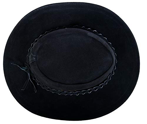 Australian Unisex Western Style Cowboy Outback Real Suede Leather Aussie Bush Hat - color: Black, size: X-Large