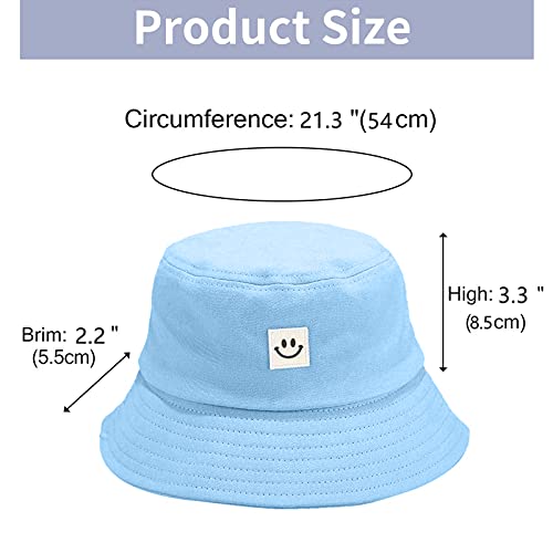 Kids Sun Hat Smile Face Bucket Hat for Girls Boys Summer Sun Protection Cotton Unisex Beach Cap - color: Blue
