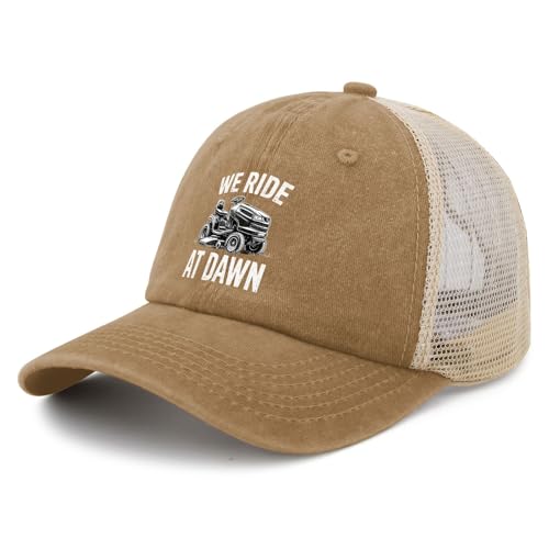 We Ride at Dawn Lawn Mower Hat Funny Trucker Hats Women Baseball Caps Funny Gifts - color: Pigment Khaki