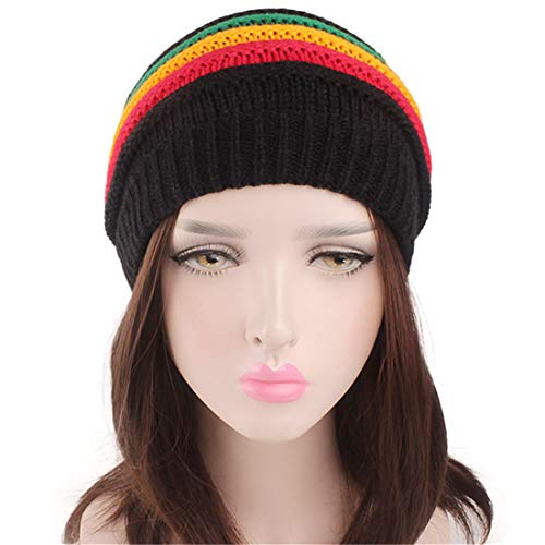 Qhome Fashion Bob Marley Jamaican Reggae Cap Multi-Colour Striped Rasta Hat Slouchy Baggie Beanie Skullies Gorro Rasta Women