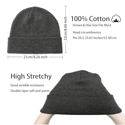 100% Cotton Beanie Hats for Women Men Winter Knit Hats Skull Cap - color: 1-dark Grey