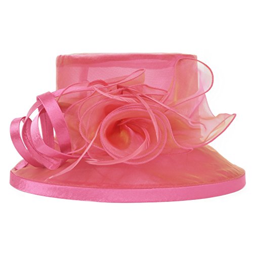 Womens Church Derby Wide Brim Sun Hat Girl Tea Party Headwear Bridal Wedding Fascinator - color: Pink