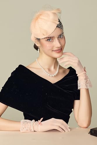 BABEYOND Fascinators Hats for Women Tea Party Pillbox Derby Wedding Hat - color: Champagne