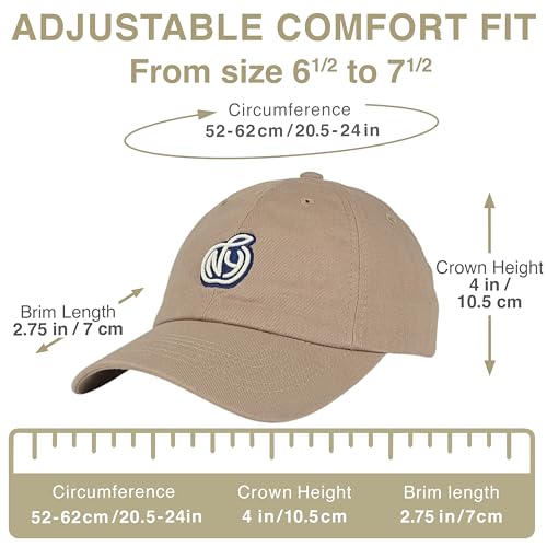 E BY ELIDAN NY Apple Dad Hat, New York Baseball Cap for Women Men - color: Khaki With Navy Apple