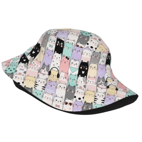 Bucket Hat Unisex for Men Women Cute Funny Fashion Fishing Hat Trippy Art Casual Fisherman Cap - color: Anime Cat1