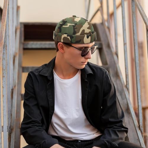 XYIYI Mens Docker Cap Brimless Hats Skullcap Worker Sailor Cap Rolled Cuff Retro Beanie Hat - color: Green Camo