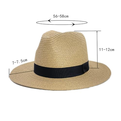 Foldable Brim Straw Hat Woven Beach Cap Wide Brim Summer Hat Travel Straw Sun Hat Packable Beach Hat with Black Band Beige - color: Beige