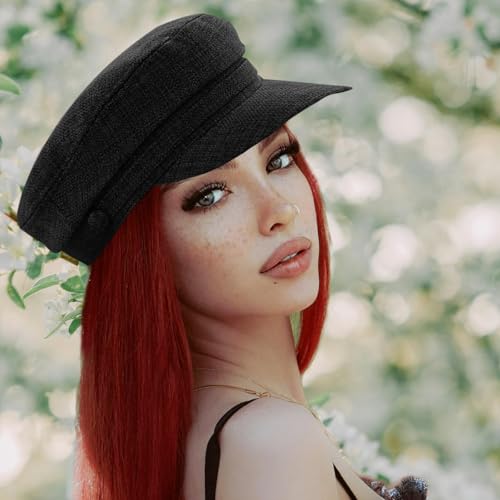 Summer Newsboy Hats for Women Fashion Breathable Baker Cabbie Cap Visor Beret Hat - color: Black