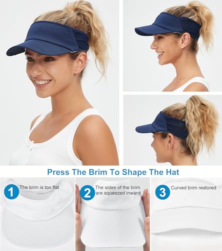 Sports Sun Visor Women Men, Cooling Stretchy Visor Hats Summer Packable Ponytail Sun Hat for Running, Golf, Tennis - color: 1pc Navy Blue