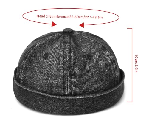 Classic Denim Skull Cap for Men Adjustable Brimless Beanie Hat for Everyday Casual Wear - color: Black