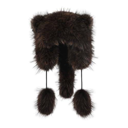 Raccoon Tail Parent-Child Plush Hat Warm Faux Fur Animal Hat with Tail - color: Adult Style-coffee
