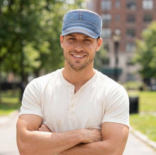 Glamorstar Unisex Cadet Army Caps Military Cap Vintage Flat Top Hats for Men Women - color: D Denim Blue