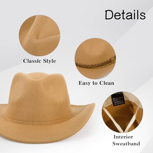 2 Pack Western Cowboy Hats for Women Men 2 Different hat Bands - color: Q Black+camel