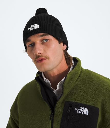 THE NORTH FACE TNF Logo Box Pom Beanie | Classic Fit, Cuffed Winter Hat for Men & Women, Soft Rib Knit Fabric & Woven Logo - color: Tnf Black
