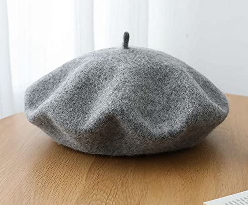 Kids Girls French Beret Hat Artist Hat Solid Warm Beanie Cap Winter Autumn - color: Grey