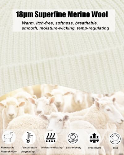 ROYBENS 100% Merino Wool Short Fisherman Beanie for Men Knit Winter Hat - color: 1pcs-white