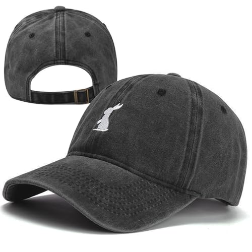 Plam Trees Hats Embroidered Washed Cotton Baseball Cap for Men Women Distressed Black Snapback Baseball Hat Adjustable - color: Bunny Rabbit