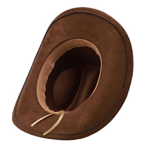 Western Cowboy Hat for Men Cowgirl Hat for Women Unisex Wide Brim Felt Fedora Hats Classic Flat Top Hats with Buckle Belt - color: A-coffee
