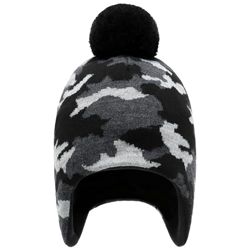 Duoyeree Kids Beanie Dinosaur Pom Pom Knit Winter Hat Fleece Lined for 1-7T - color: 1a-blackgray, size: 2-4T