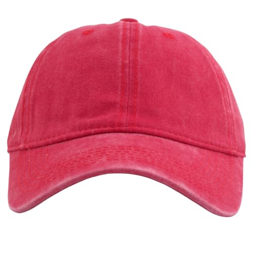 Vintage Washed Cotton Plain Baseball Caps Adjustable Unstructured Blank Casual Dad Ball Hats for Men Women, M/L/XL/XXL - color: Red, size: Medium-Large