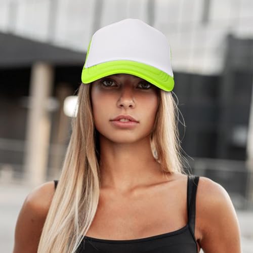 Ultrafun 10 Pack Trucker Hat Mesh Sublimation Blank Hats Adjustable Baseball Caps Hats for Men Women - color: Neon Yellow White