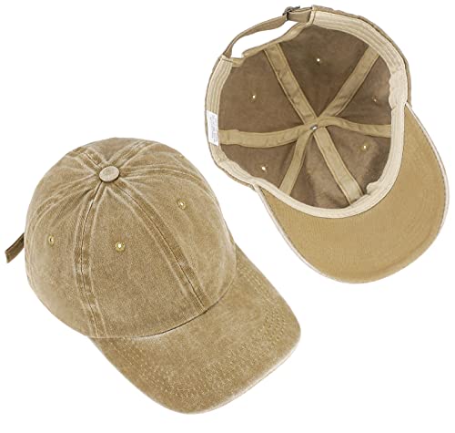 Glamorstar Classic Unisex Baseball Cap Adjustable Washed Dyed Cotton Ball Hat - color: Dark Khaki