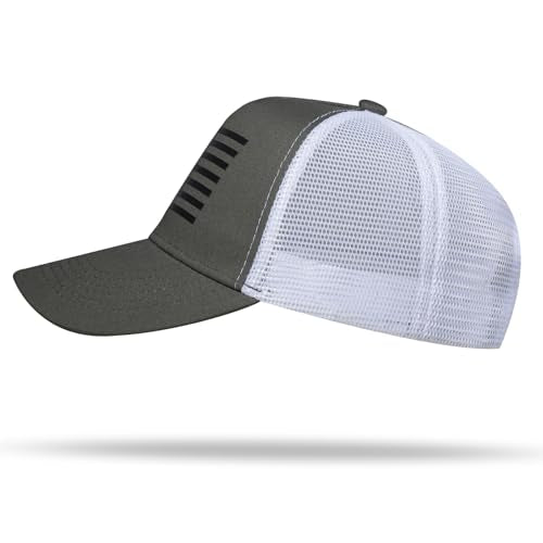 American Flag Trucker Hat - Snapback Hat, Baseball Cap for Men Women - Breathable Mesh Side, Adjustable Fit - for Casual Wear - color: Olive/White