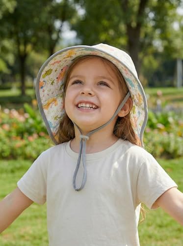 icolor Kids Sun Hat UPF50+ Sun Protection Bucket Hat Toddler Summer Beach Play Hats with Neck Flap for Girl Boy Ages 3~10 - color: Dino Park