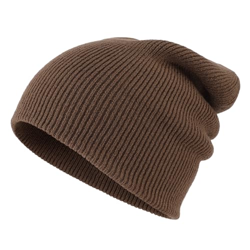 Connectyle Thick Cuffed Beanie for Men & Women Double Layer Knit Winter Hat Acrylic Watch Hat Warm Stocking Skull Cap - color: Light Coffee