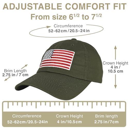 E BY ELIDAN USA Hat, Embroidered American Flag Baseball Cap for Men Women - color: Olive